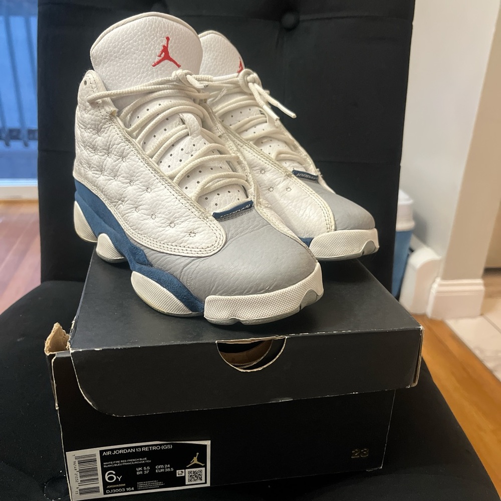 Jordan Kids Sneakers in White, Blue, and Red